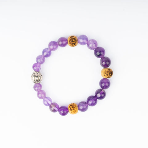 Amethyst stone bracelet with ram engraved beads Amethyst stone bracelet with ram engraved beads