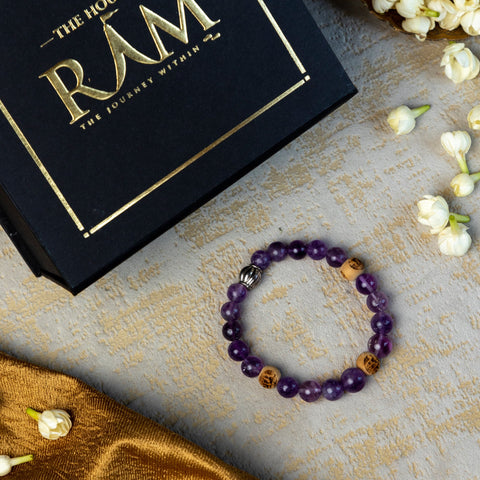 Amethyst stone bracelet with ram engraved beads Amethyst stone bracelet with ram engraved beads
