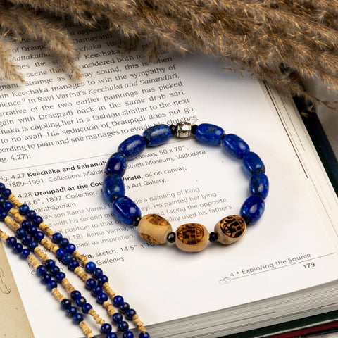 Lapis Lazuli Bracelet | Ram Engraved Tulsi Bead Lapis Lazuli Bracelet | Ram Engraved Tulsi Bead