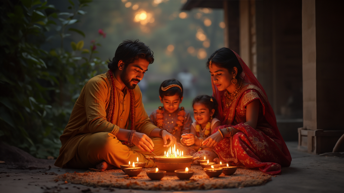 family doing diwali pooja