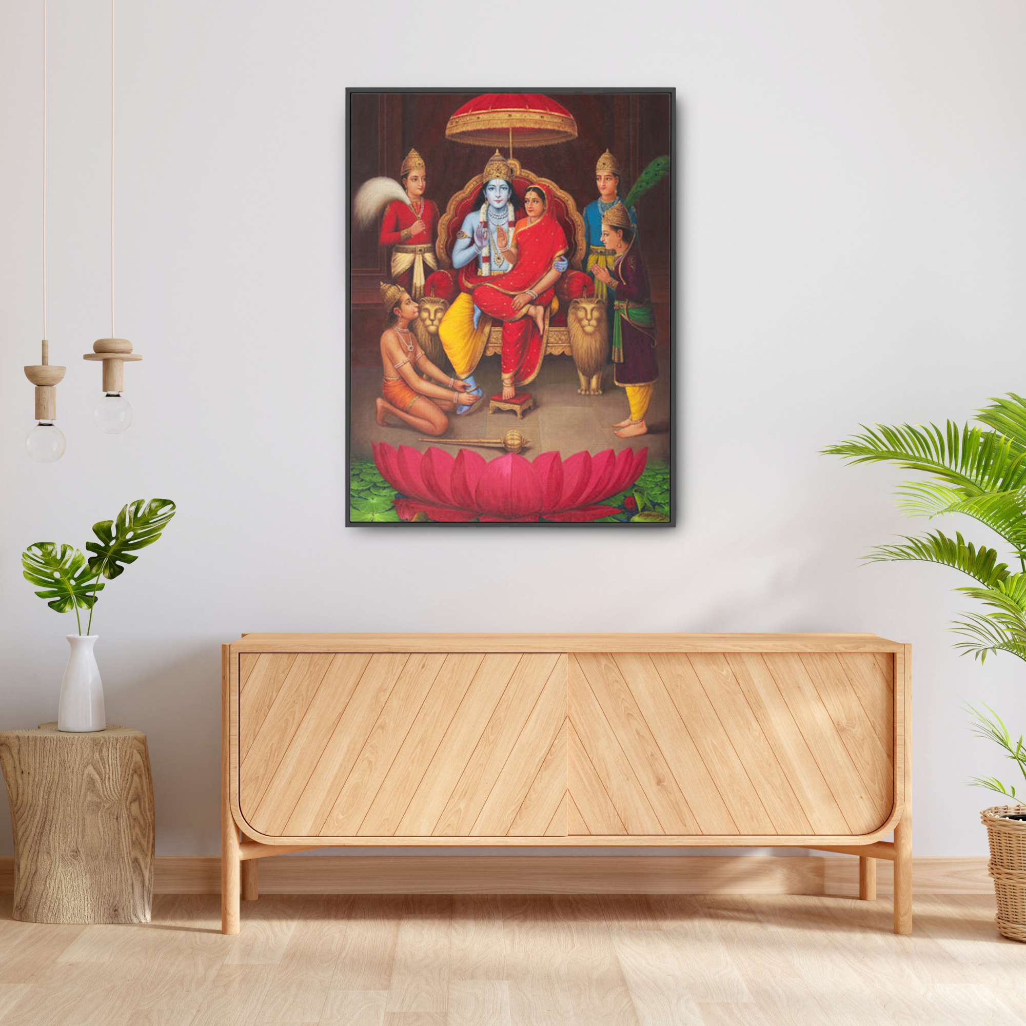 Aesthetic Picture of Shri Ram Panchayatan painting by Raghu Vyas hung in a living room