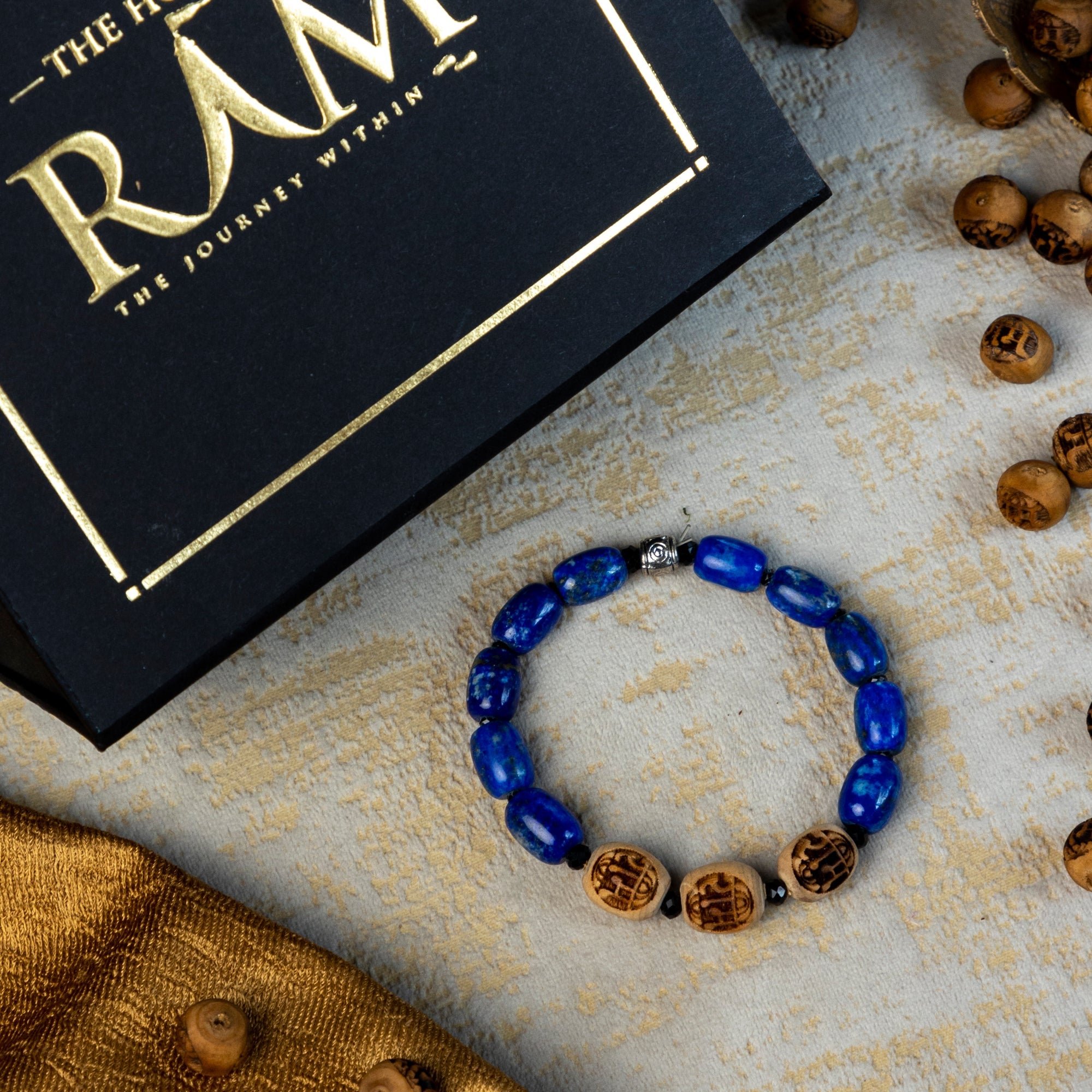 Lapiz Lazuli bracelet with Ram engraved bead by The House of Ram